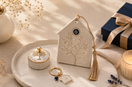 Gemstone keyrings with gold rings, coloured stones and Crysora gift box