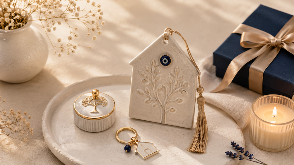 Gemstone keyrings with gold rings, coloured stones and Crysora gift box