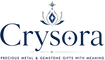 Crysora logo with a decorative emblem on a white background
